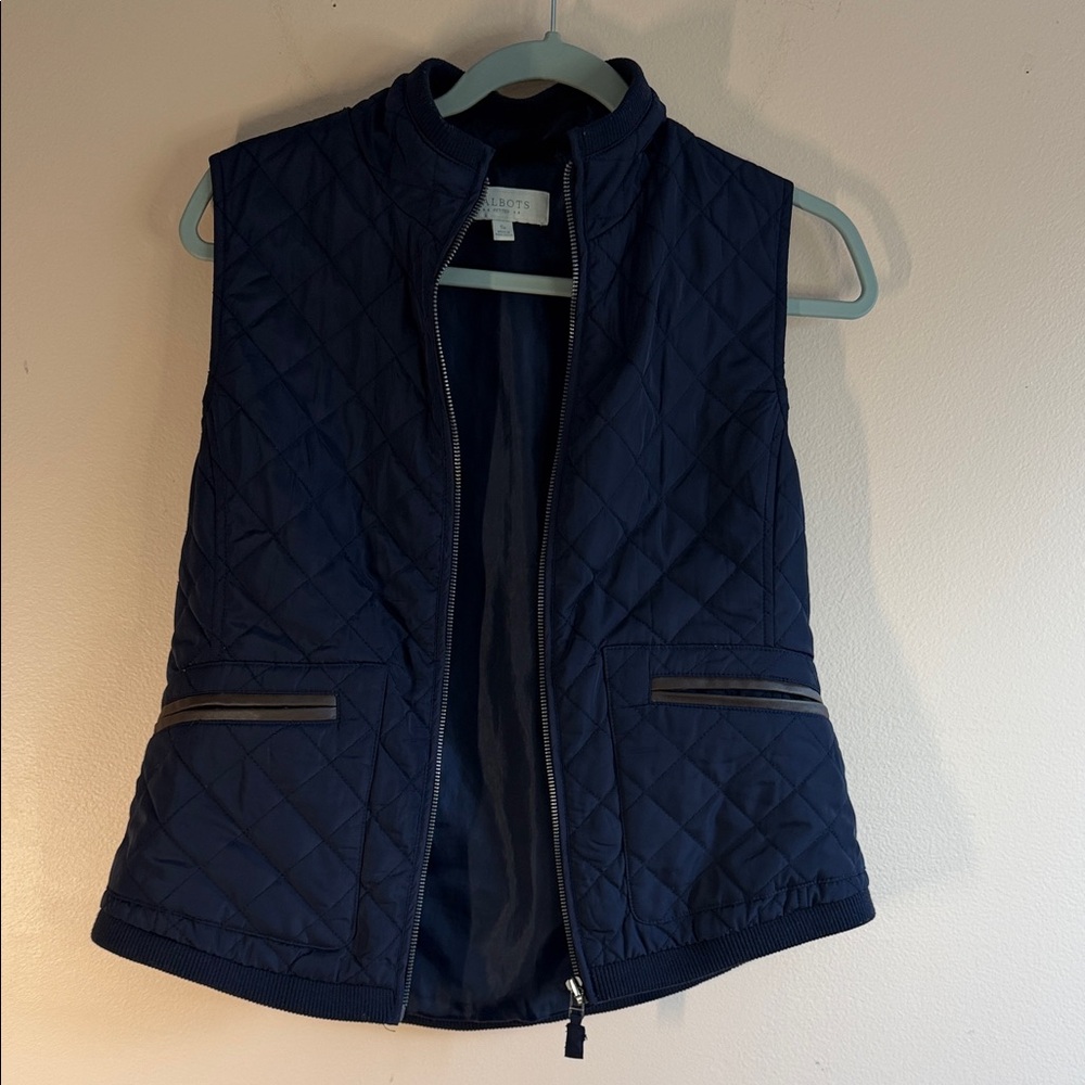 Talbots Quilted Navy Zip-Up Vest